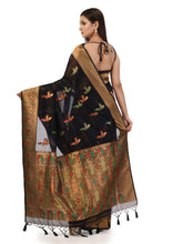 Kavvya Black Soft & Lightweight Kora Organza Weaving Silk Saree In Golden Zari & Multicolor Meena Weaving - KAVVYA